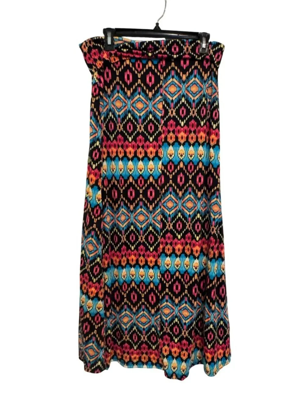 Brat Star Womens Maxi Skirt Geometric Pattern Elastic Waist Multicolor Size L - Picture 2 of 7